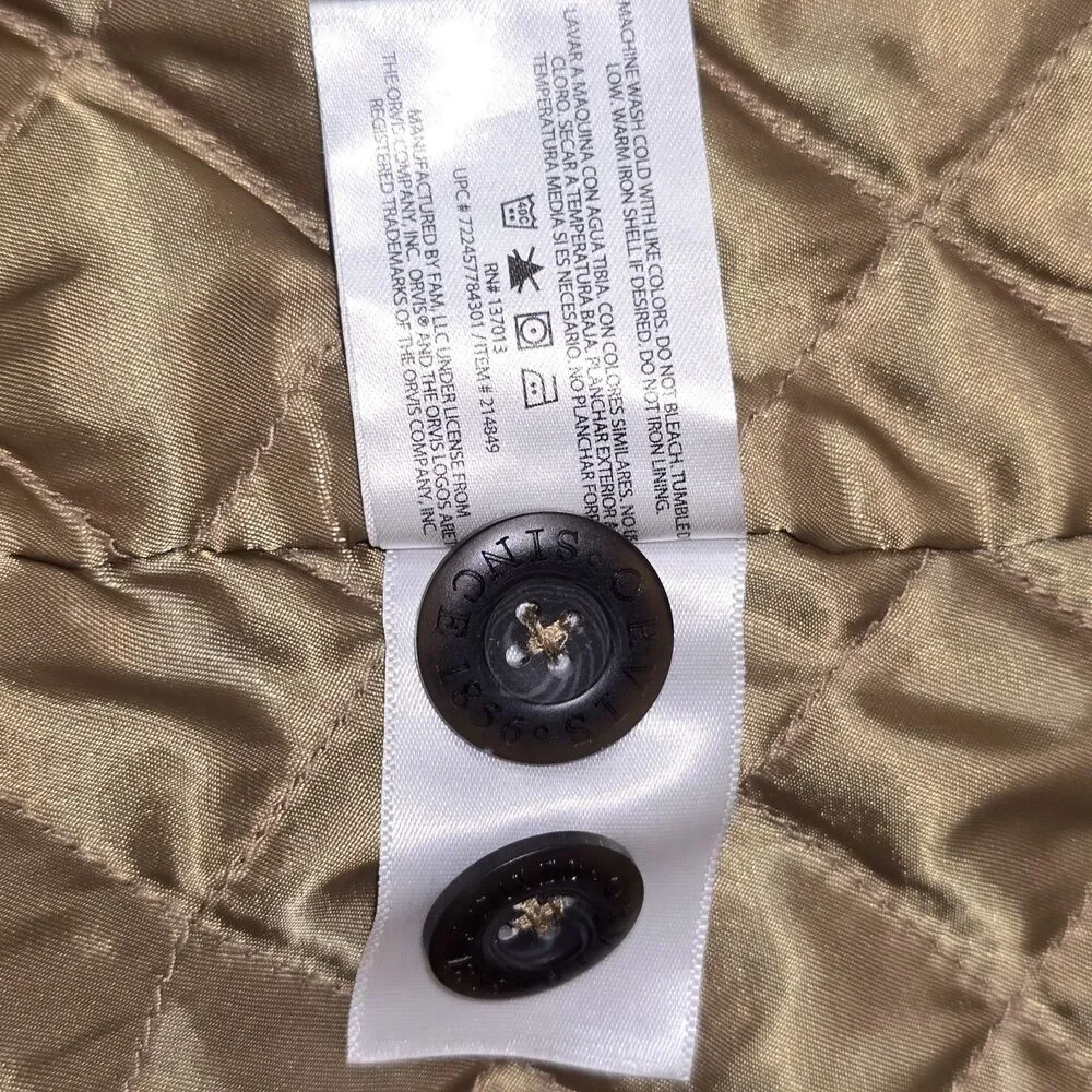 Orvis Jacket Mens Large Khaki Barn Coat Field Canvas Quilted Corduroy Collar XL
